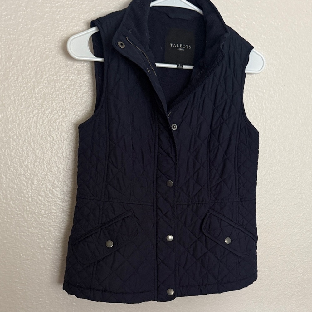 Talbots Women's Dark blue Quilted riding Vest pockets petite small - Picture 6 of 10